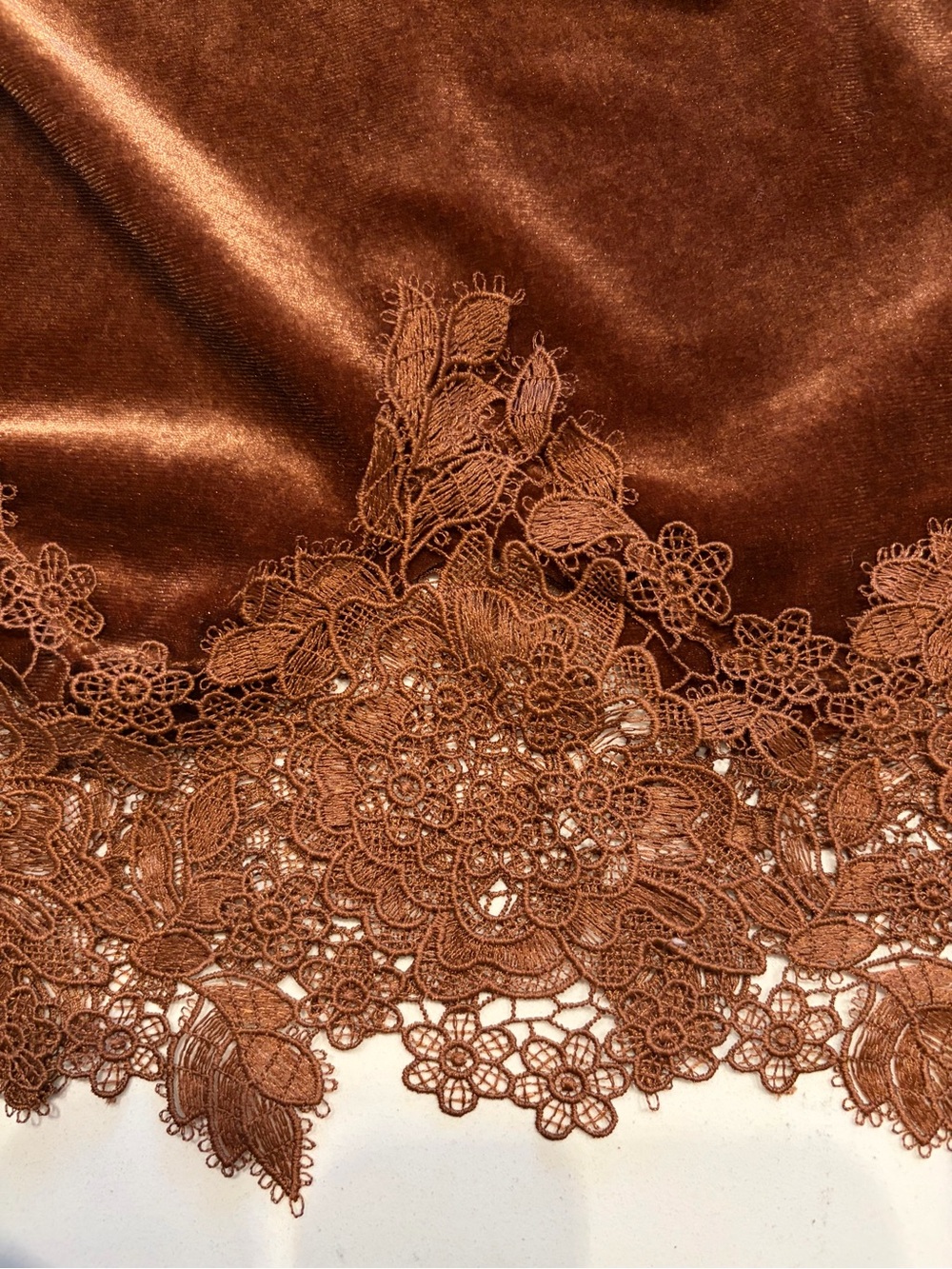 Commense Brown Velvet Lace Trim Mock Neck Slip Dress - Picture 3 of 7